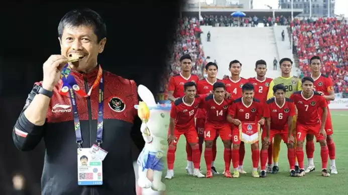 Kolase foto Indra Sjafri dan pemain timnas Indonesia U-22 di ajang SEA Games 2023.