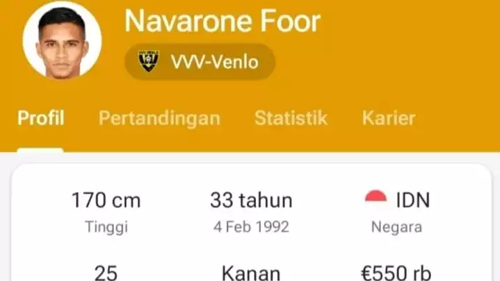 Negara mantan gelandang serang Timnas Belanda B dan U-21, Navarone Foor berubah menjadi Indonesia