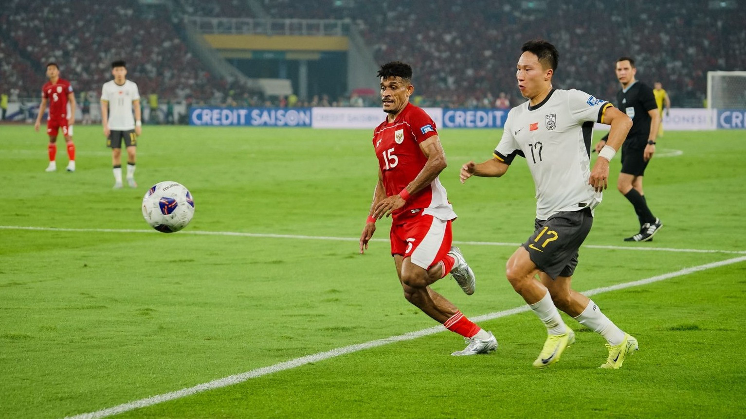 Timnas Indonesia saat melawan China di Jakarta, Kamis (5/6).