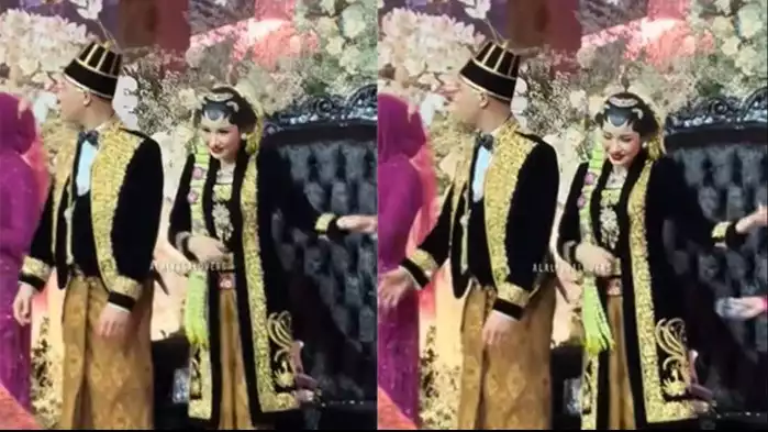 Alyssa Daguise menari layaknya gitaris di acara ngunduh mantu