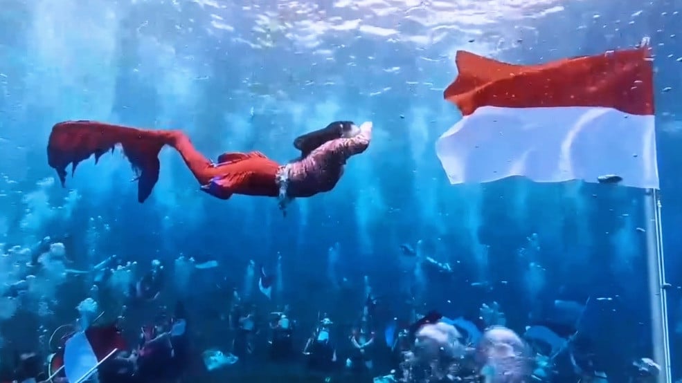Gubernur Maluku Utara Sherly berpakain ala mermaid upacara bendera bawah laut