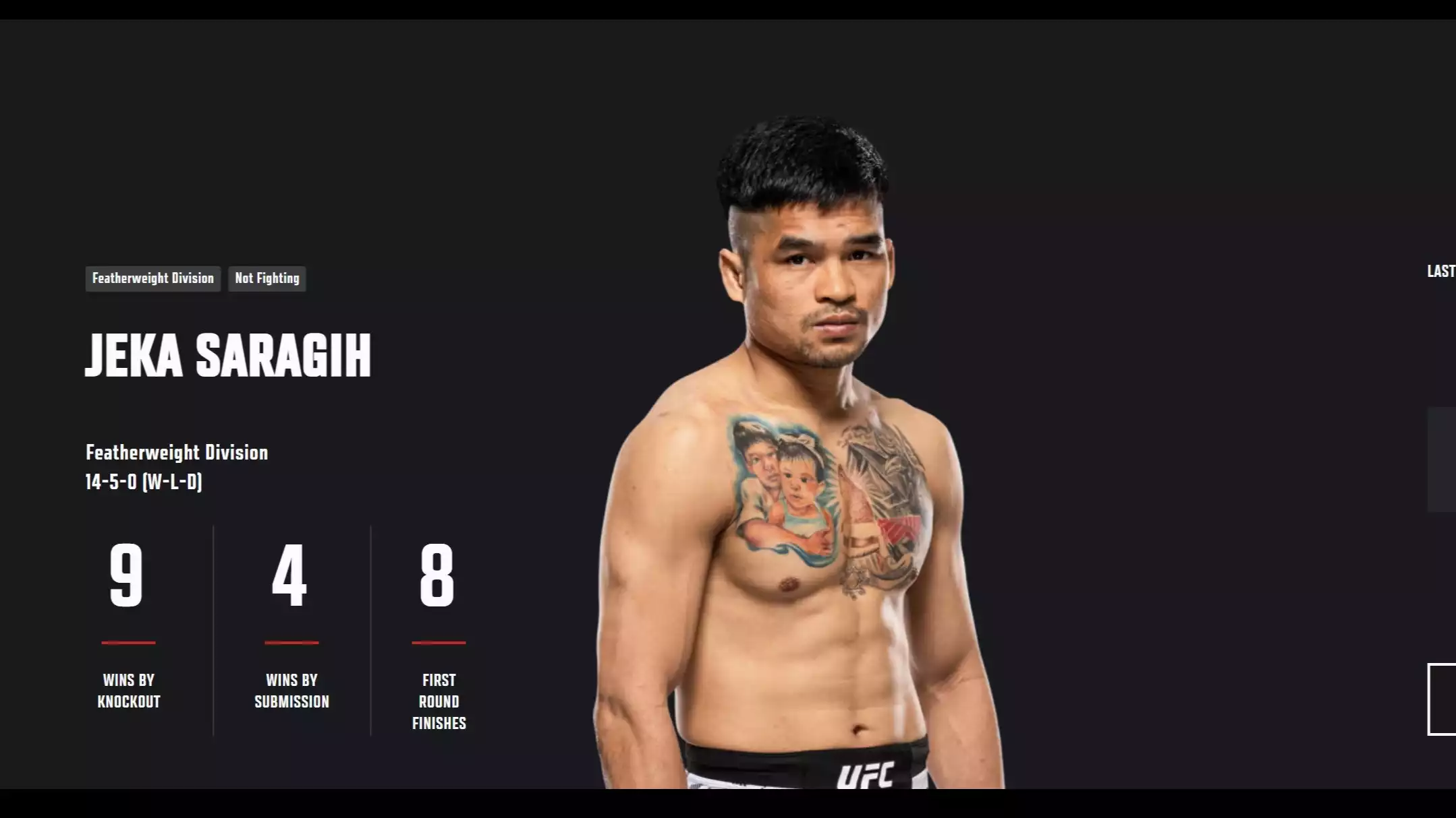 Status profil Jeka Saragih di laman resmi UFC tak aktif.