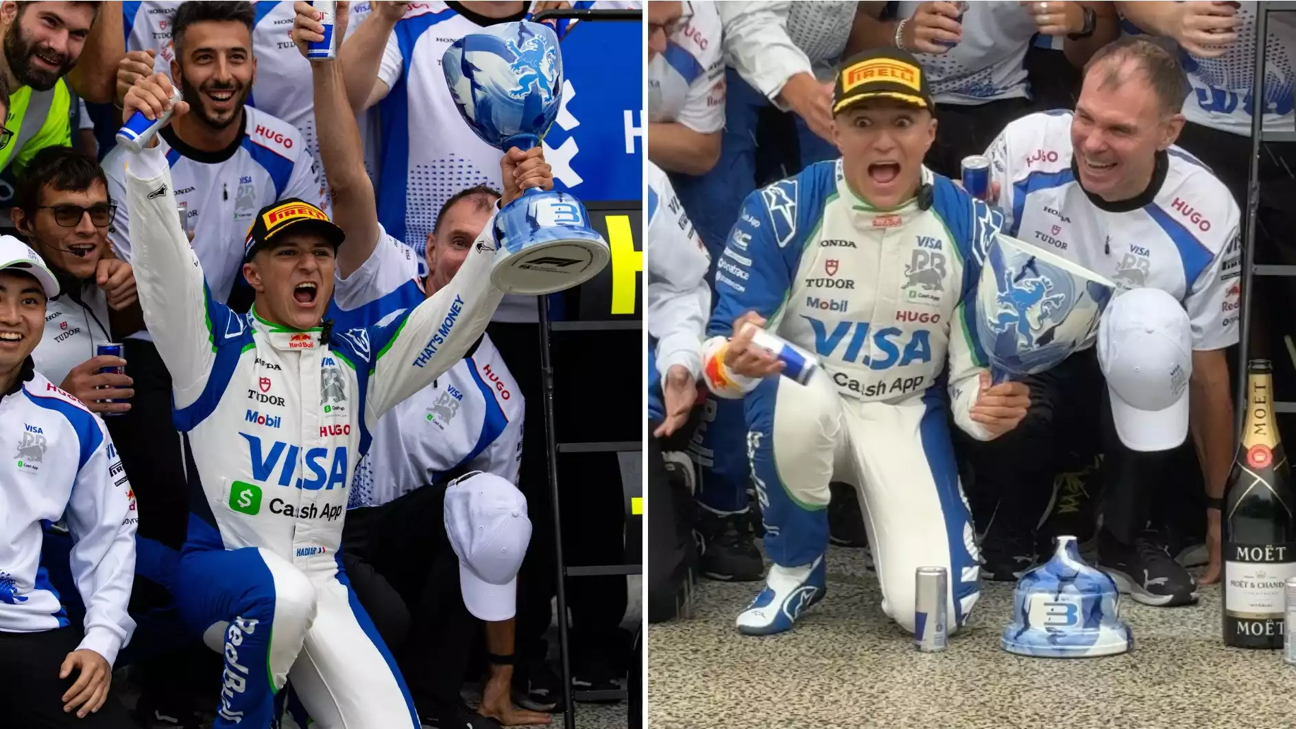 Selebrasi Isack Hadjar dan tim Racing Bulls