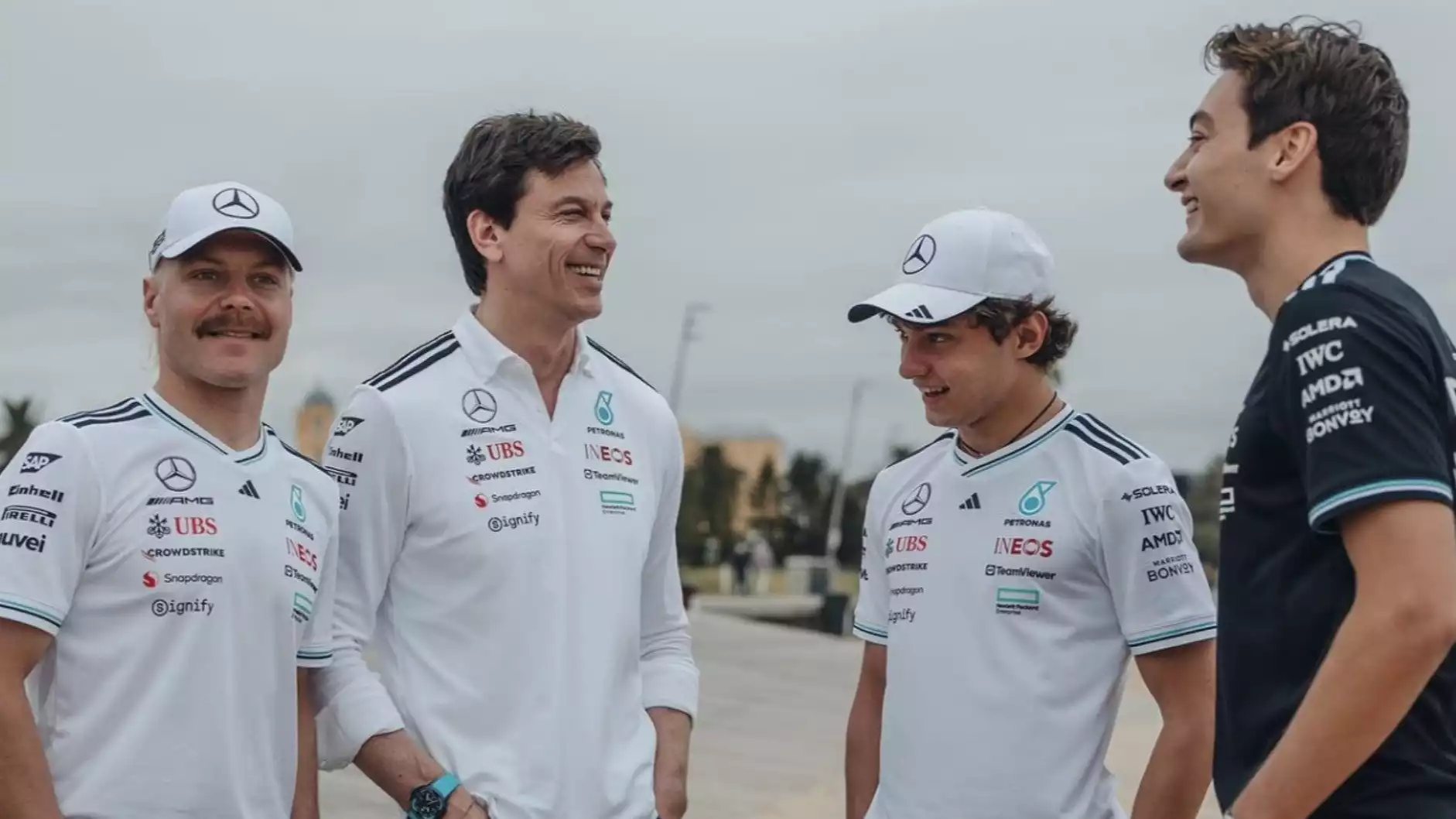 Valterri Bottas, Toto Wolff, Kimi Antonelli, George Russell