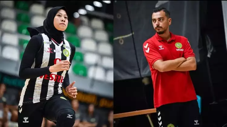 Megawati Hangestri dan pelatih Manisa BBSK Gorkem Kazan