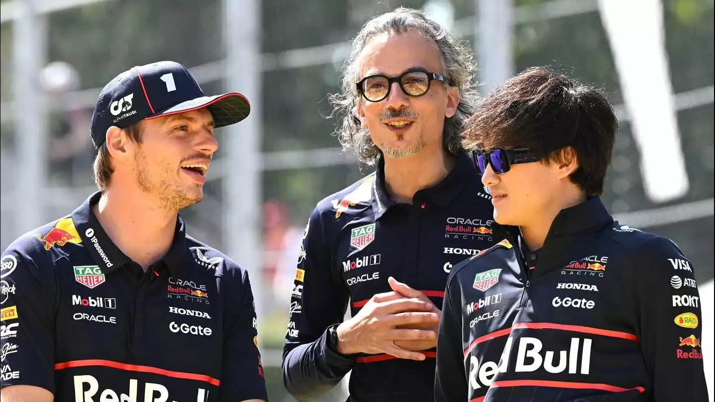 Max Verstappen, Larent Mekies dan Yuki Tsunoda