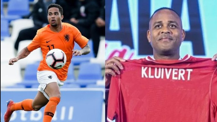Justin Kluivert dan Patrick Kluivert, pelatih Timnas Indonesia.