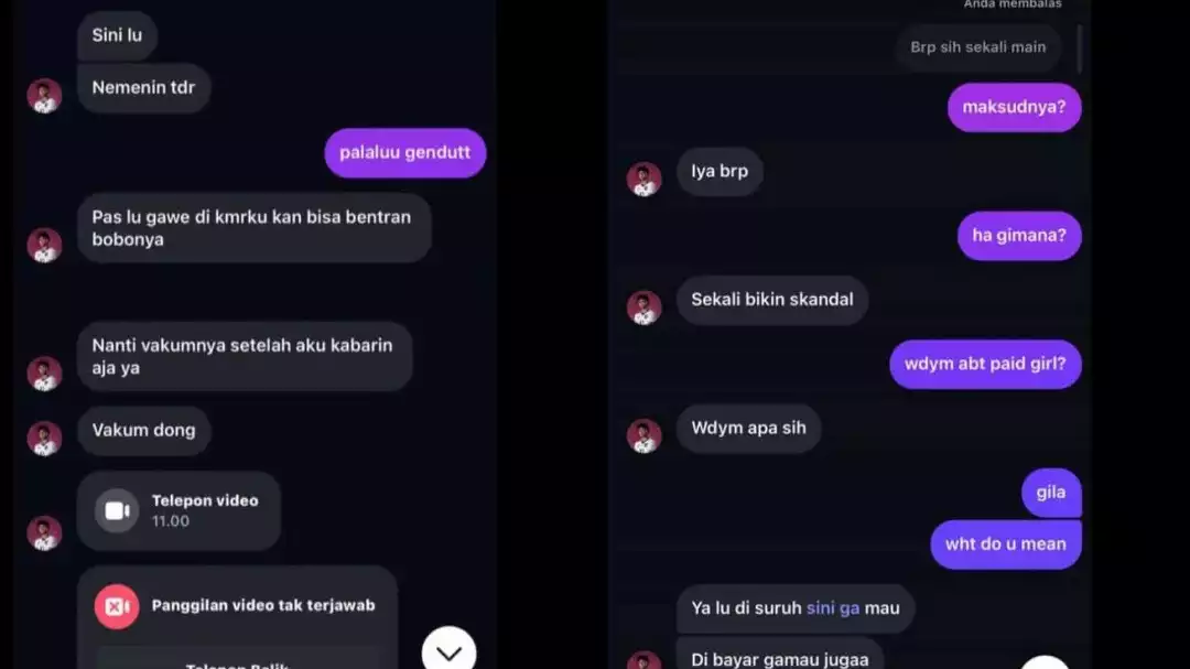 Tangkapan layar chat mesum yang diduga dikirim Hokky Caraka kepada seorang wanita