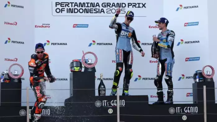 Fermin Aldeguer di podium juara MotoGP Mandalika 2025