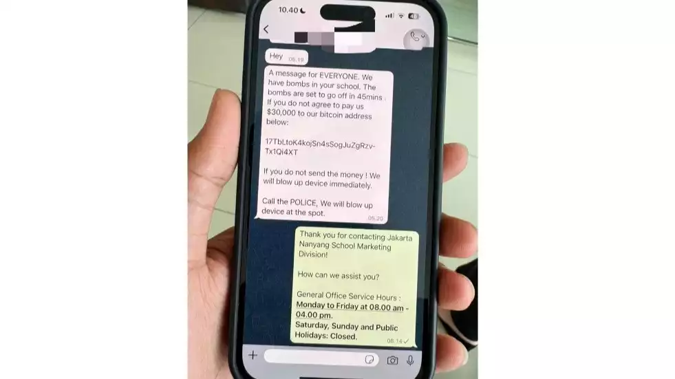 Isi pesan teroro bom untuk salah satu sekolah bertaraf internasional di Tangerang Selatan.