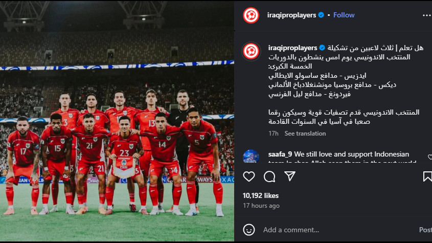 Pujian media Irak untuk 3 pemain Timnas Indonesia