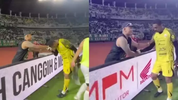 Kiper Persija Jakarta salim kepada pentolan Bonek, Cak Tessy