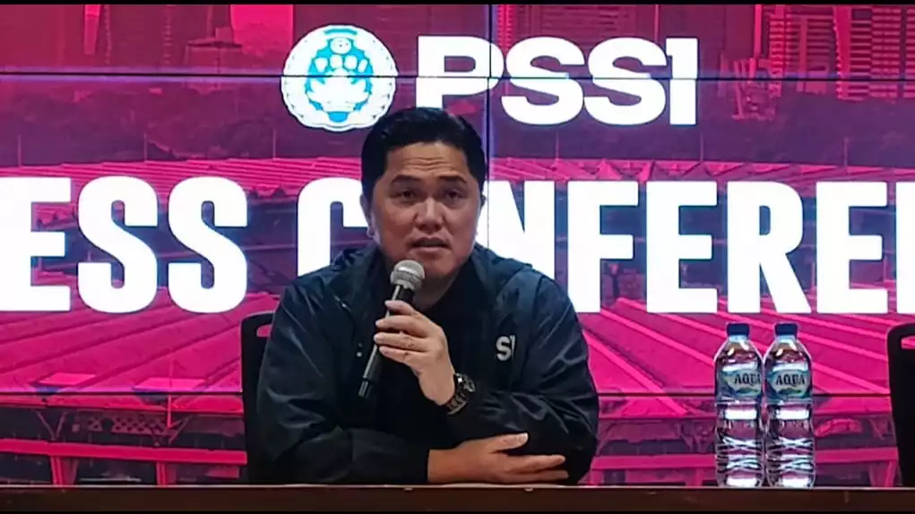 Ketua Umum PSSI Erick Thohir di Sesi konferensi pers