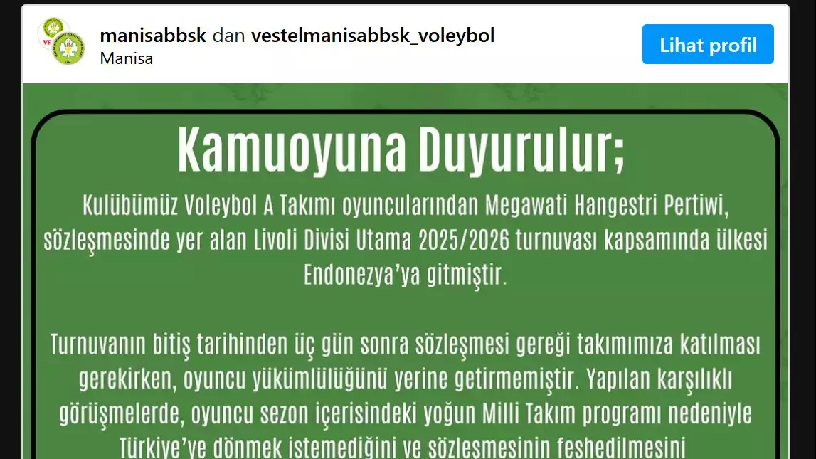Belum Juga Main di Turki, Manisa BBSK Tiba-tiba Resmi Putus Kontrak dengan Megawati Hangestri, Sebut Kalau Transfer Megatron Tak Menguntungkan Karena Hal ini