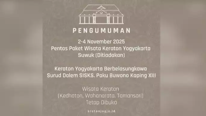 Keraton Yogyakarta Hentikan Gamelan dan Wisata Srimanganti Selama 3 Hari