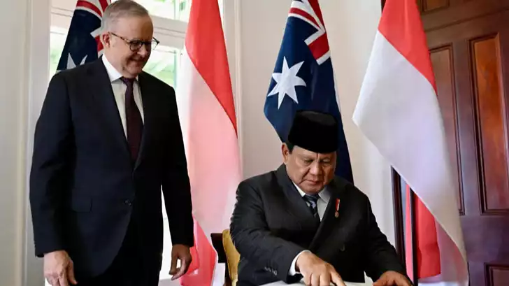 Presiden RI Prabowo Subianto bertemu empat mata dengan PM Australia Anthony Albanese di Kirribilli House, Sydney, Rabu (12/11/2025).