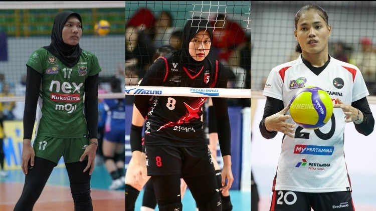 Megawati Hangestri dan dua suksesornya Lintang Yulia Prasasti (kanan) serta Junaida Santi (kiri)