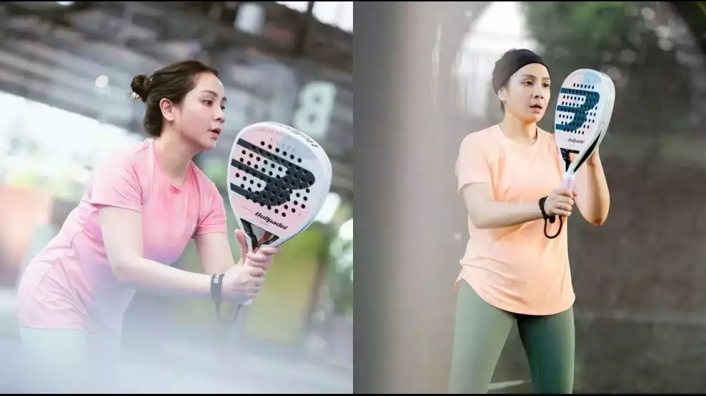 Nagita Slavina menggunaka raket pedel merek Bullpadel