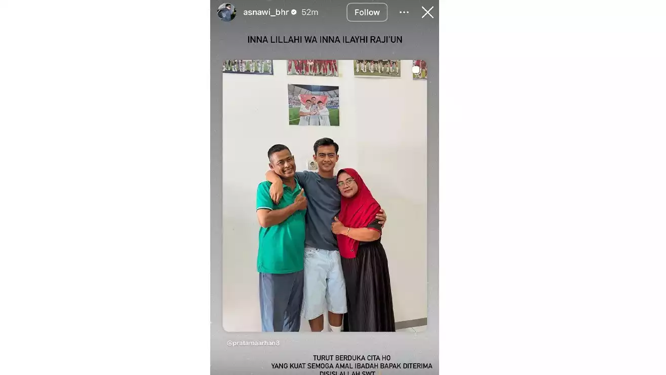 Ucapan belasungkawa Asnawi Mangkualam ke Pratama Arhan