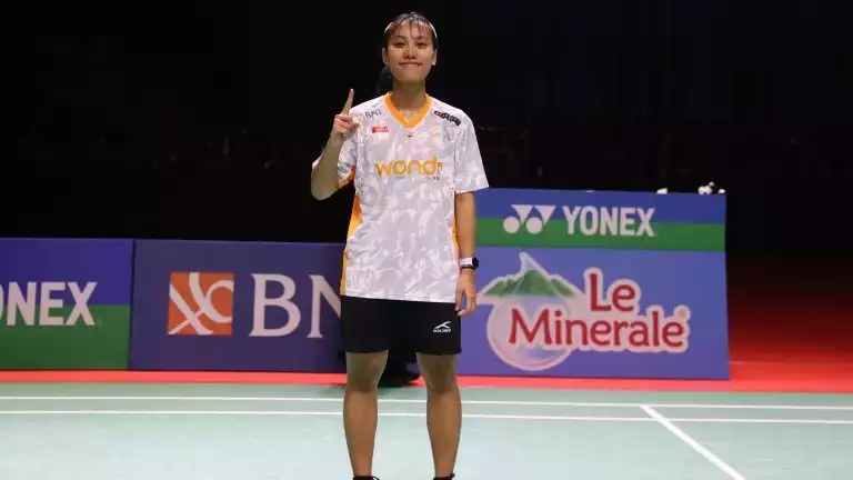 Mutiara Ayu Puspitasari selebrasi ala Kylian Mbappe usai bawa tim putri badminton Indonesia ke final SEA Games 2025