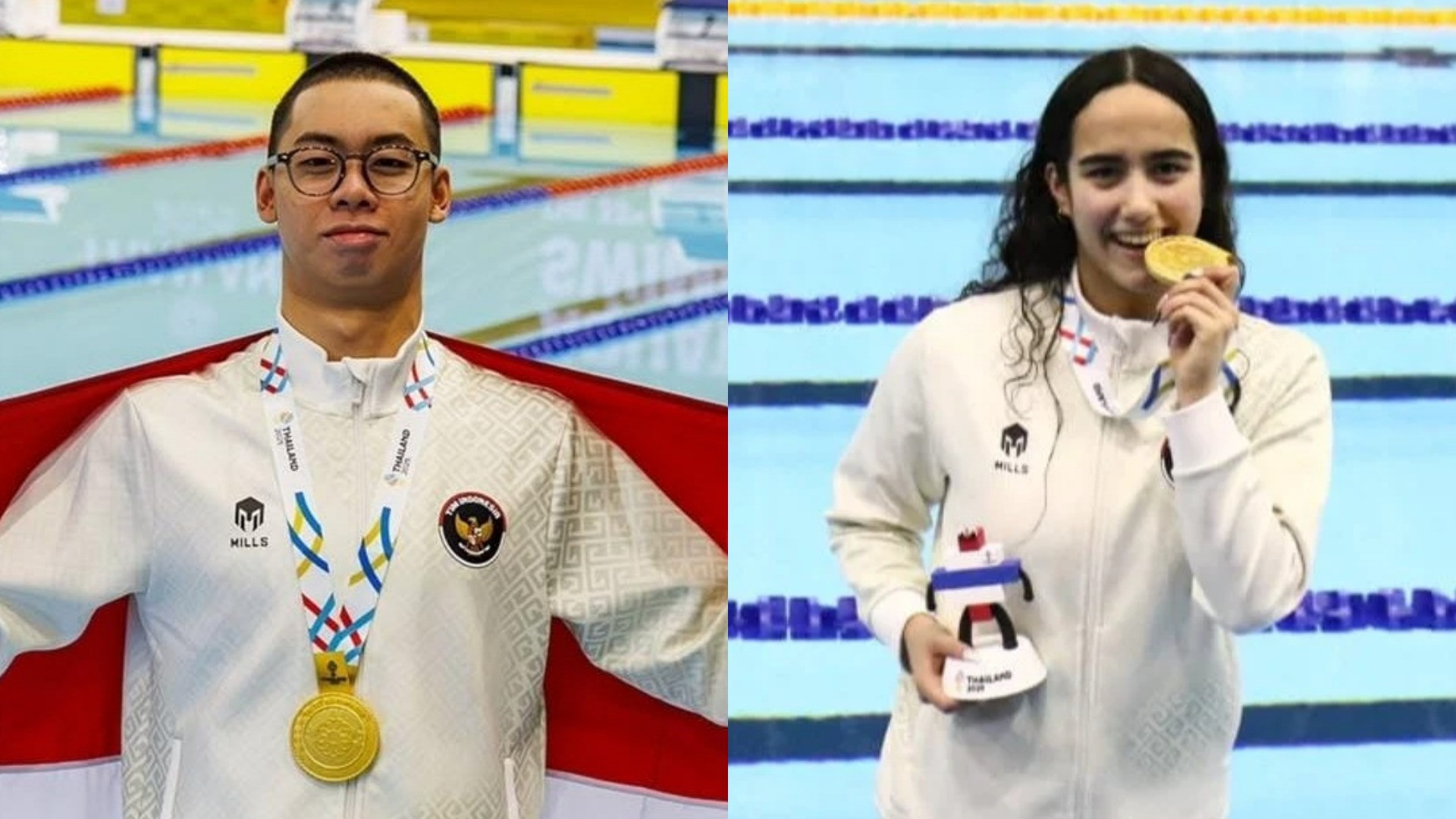 Jason Donovan Yusuf (kiri) dan Masniari Wolf (kanan) peraih medali emas dari cabor renang di SEA Games 2025