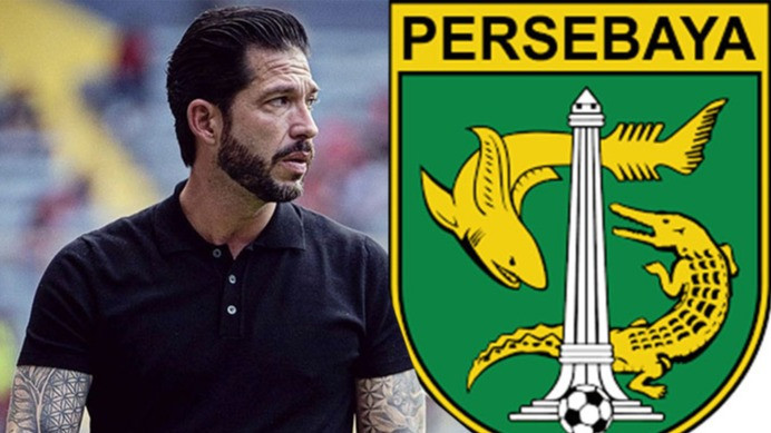 Kolase foto Benjamin Mora - logo Persebaya