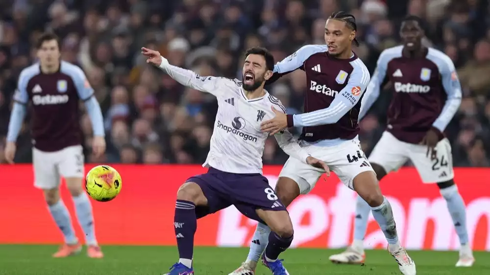 Bruno Fernandes saat Manchester United dikalahkan Aston Villa