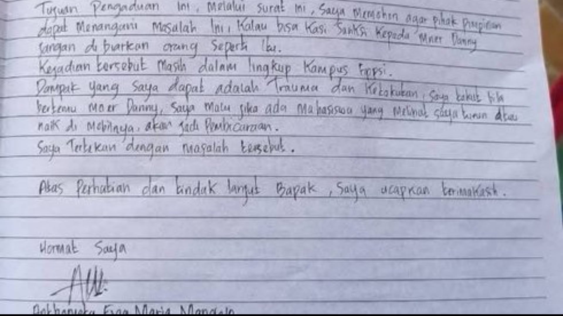 Surat Mahasiswi Unima yang Viral Ternyata Dibuat sebagai Laporan Pelecehan kepada Kampus, Keluarga Laporkan ke Polisi