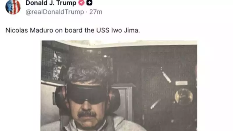 Tangkapan layar unggahan Presiden AS Donald Trump di platform Truth Social yang menampilkan foto Presiden Venezuela Nicolas Maduro yang ditangkap
