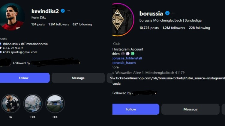 Perbandingan jumlah followers Kevin Diks dengan Monchengladbach