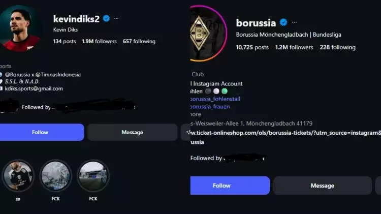 Perbandingan jumlah followers Kevin Diks dengan Monchengladbach