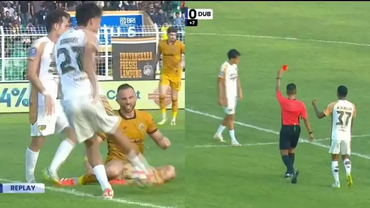 Rafael Struick tendang bola ke arah Ilija Spasojevic