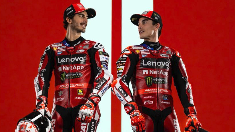 Dua pembalap Ducati Lenovo, Francesco Bagnaia dan Marc Marquez untuk MotoGP 2026.