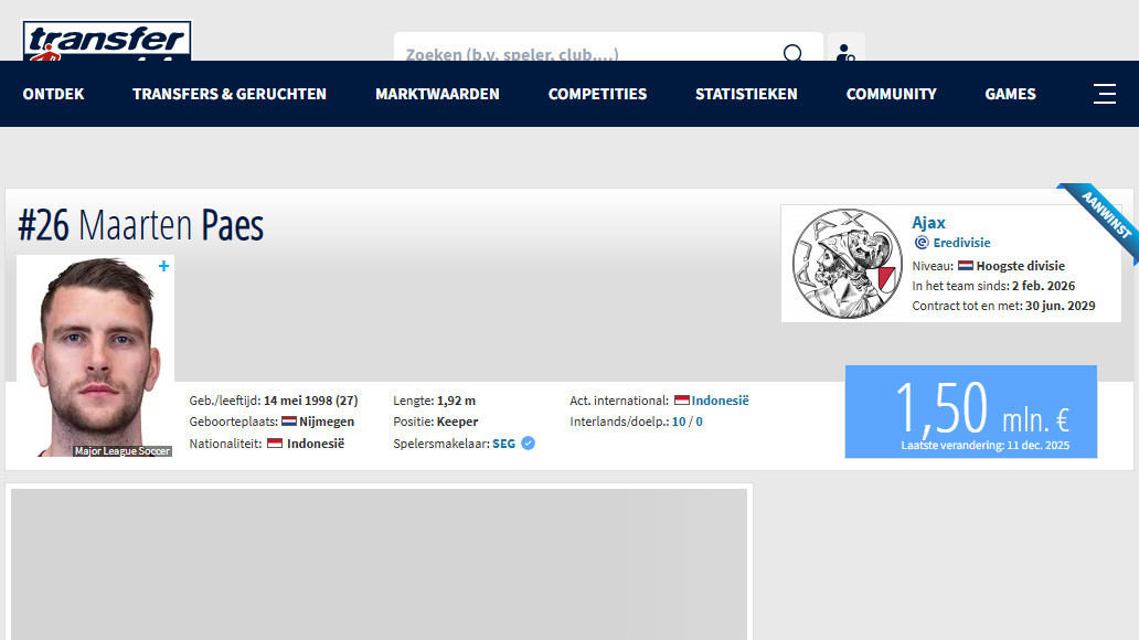 Nilai Pasar Maarten Paes Meroket Setelah Resmi Jadi Rekrutan Anyar Ajax Amsterdam
            - galeri foto