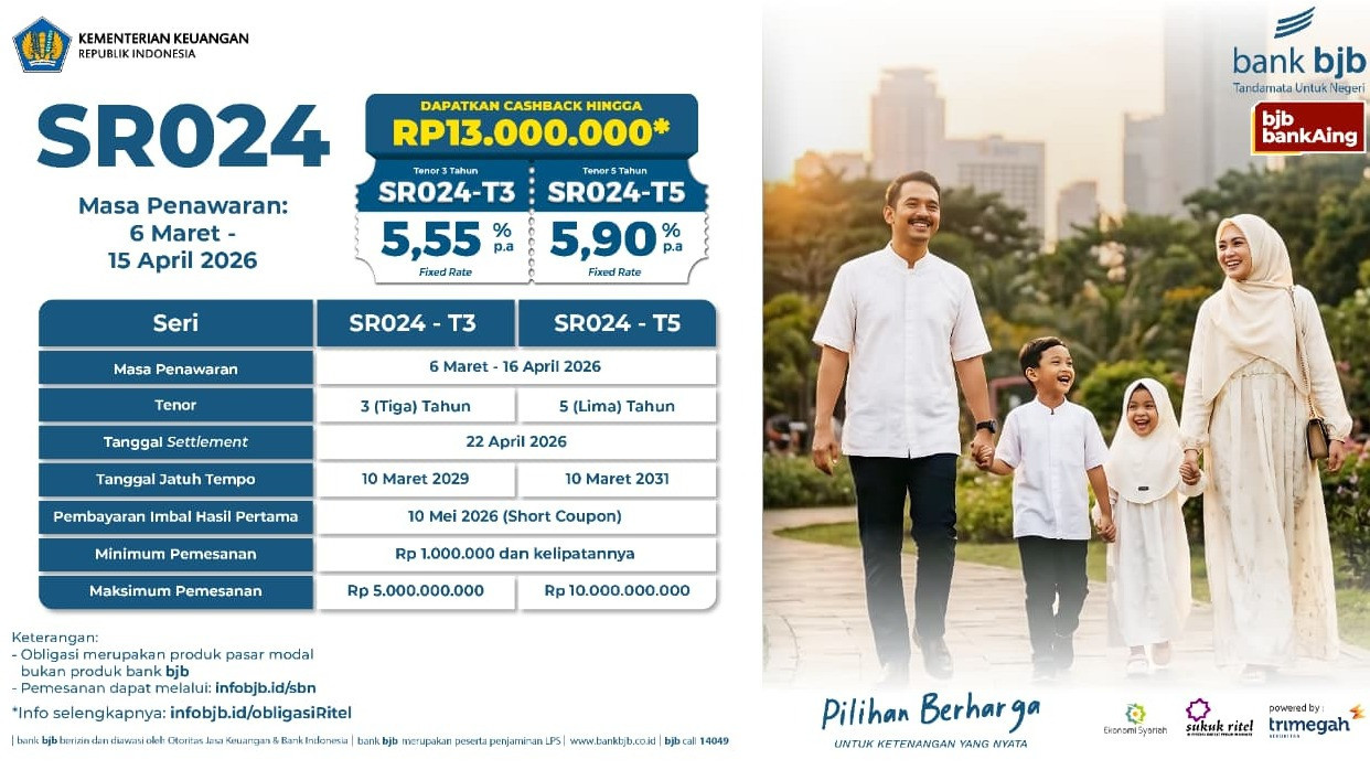 bank bjb Tawarkan SBN Ritel Seri SR024.