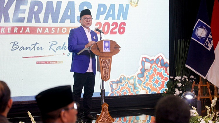 Pidato sambutan Ketua Umum Partai Amanat Nasional, Zulkifli Hasan (Zulhas) dalam Rakernas I PAN, di Rumah DPP PAN, Jakarta, Selasa (31/3/2026)