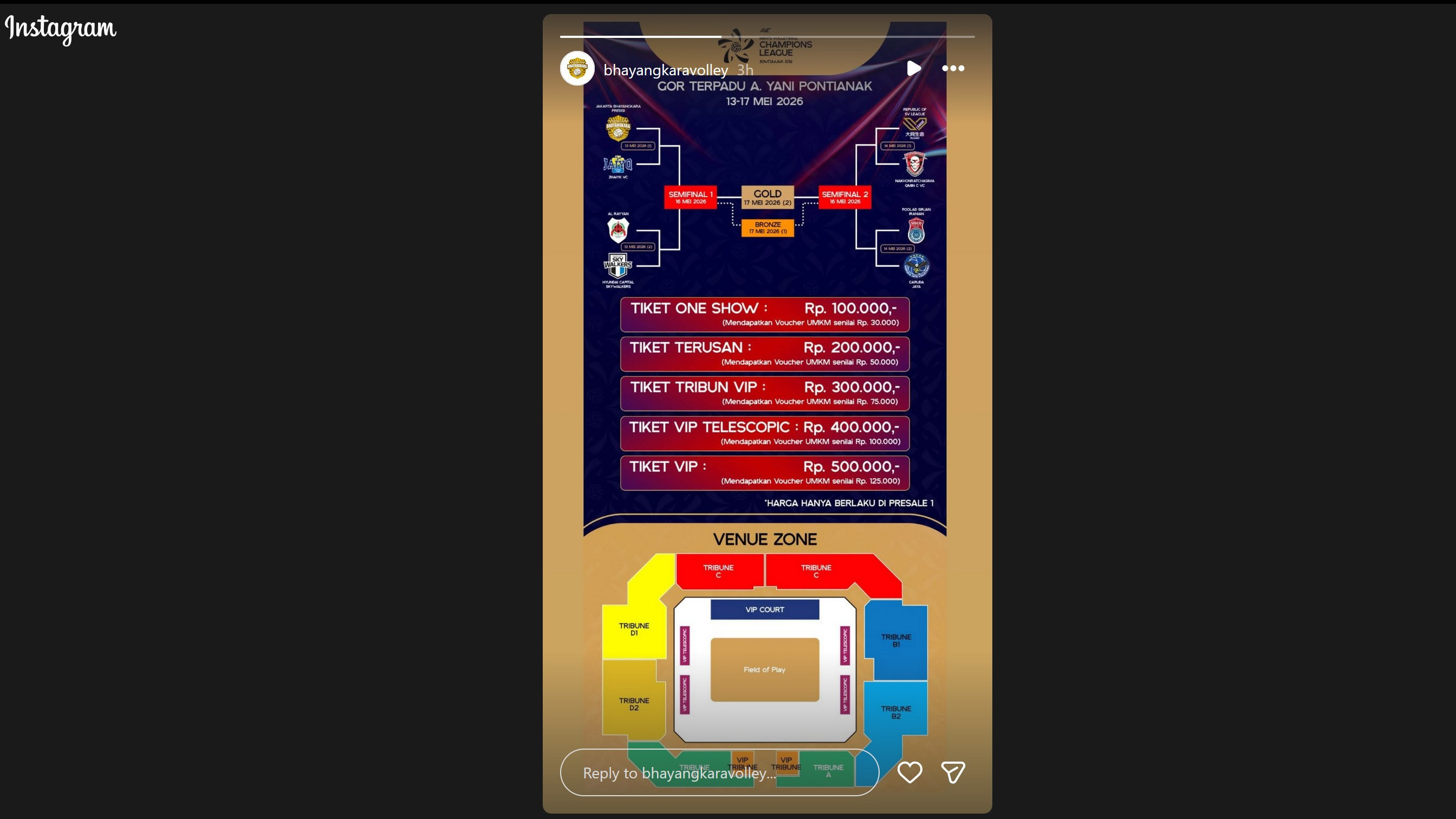Jakarta Bhayangkara Presisi bocorkan harga tiket AVC Champions League 2026 di Pontianak