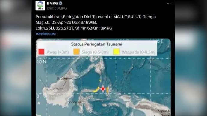 Gempa Berkekuatan 7,6 Bitung Sulawesi Utara Berpotensi Tsunami