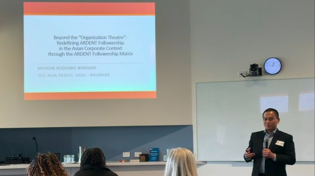 Pakar sekaligus pionir followership Indonesia Muhsin Budiono berbicara di di Queensland University of Technology (QUT), Australia, pada Rabu-Jumat (1-3 April 2026).