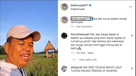 komentar di akun Dedi Mulyadi