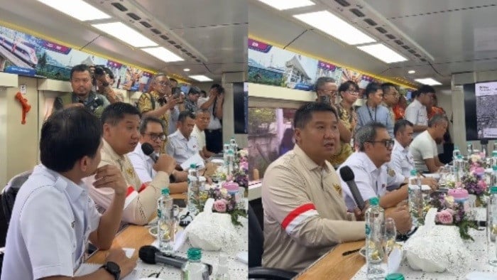Menteri PKP, Maruarar Sirait saat rapat bersama jajaran PT KAI dan BUMN dalam gerbong kereta