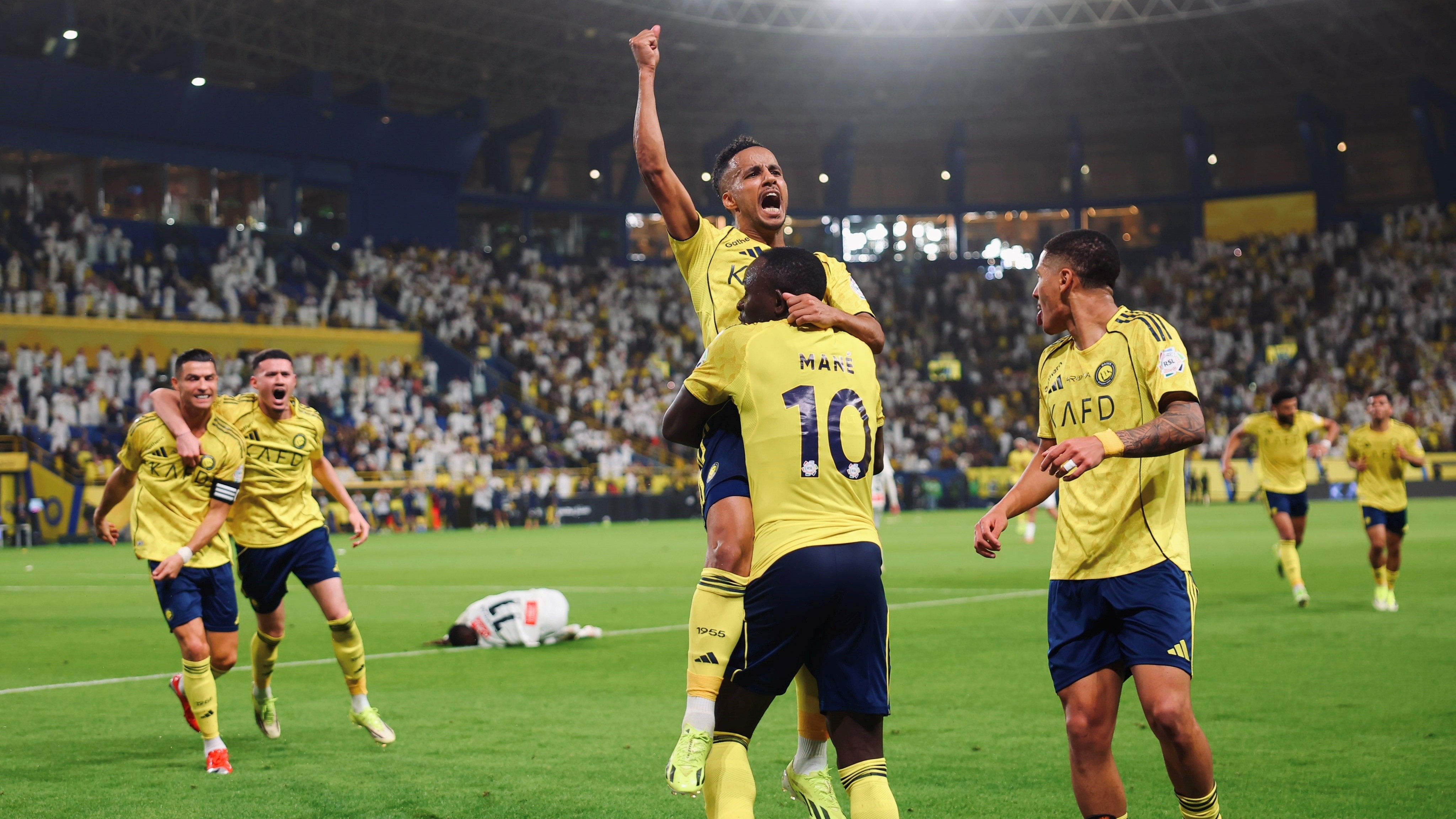 Perayaan gol Sadio Mane di laga Al Nassr vs Al Najma, Sabtu (4/4/2026)