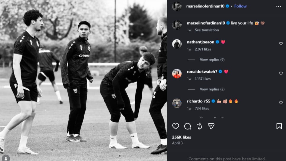 Unggahan Instagram pemain Timnas Indonesia Marselino Ferdinan