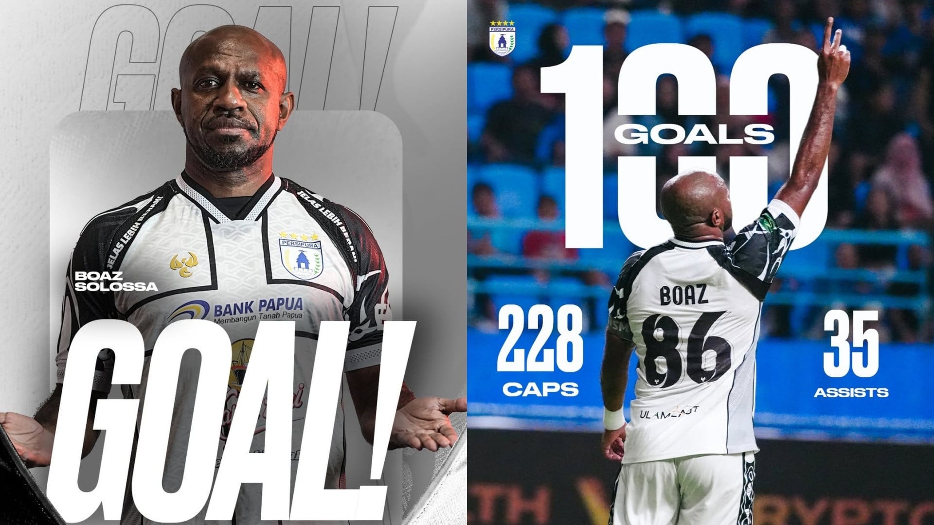 Boaz Solossa cetak gol ke-100 di usia 40 tahun