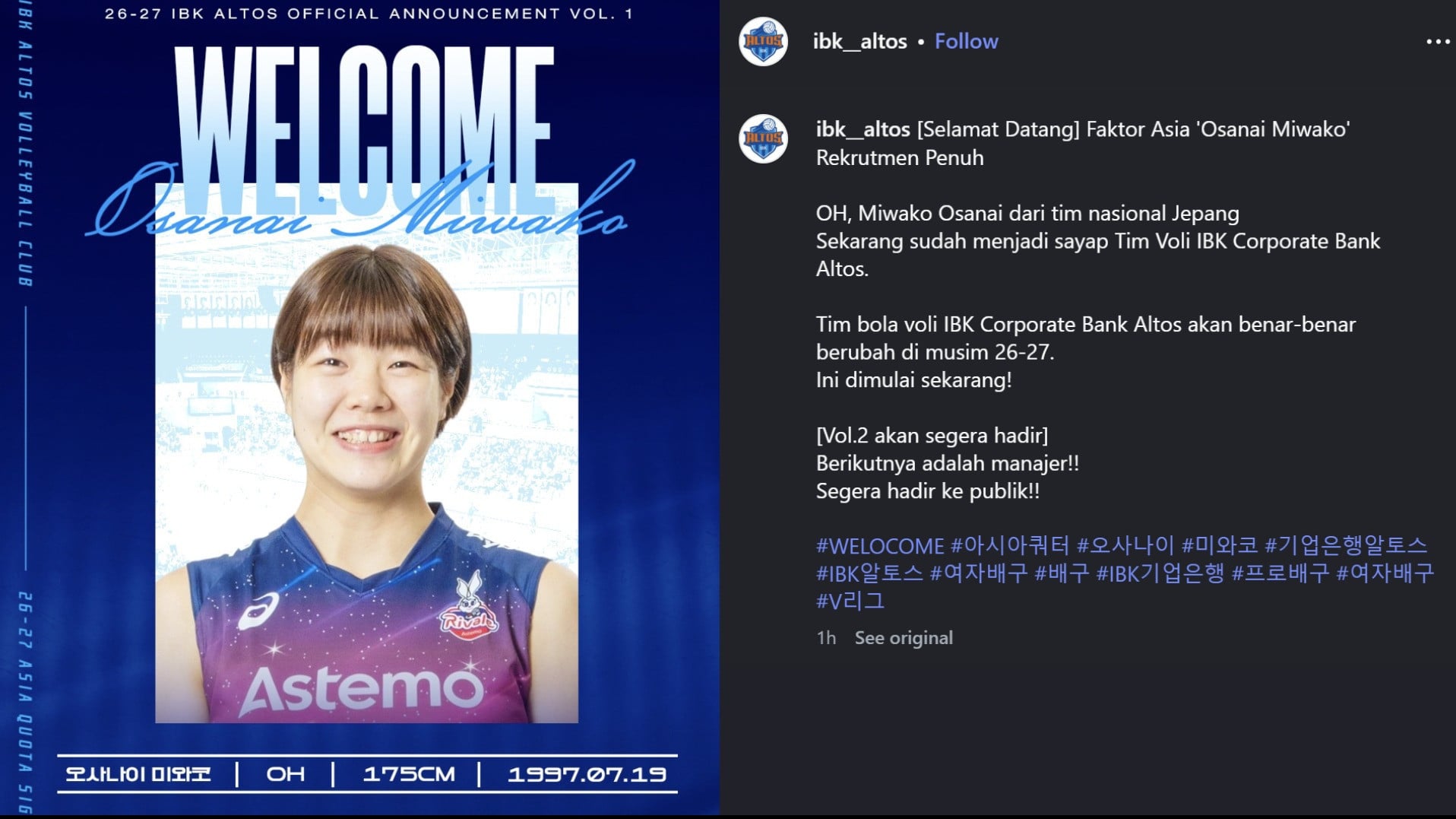 IBK Altos Umumkan Pemain Kuota Asia Baru