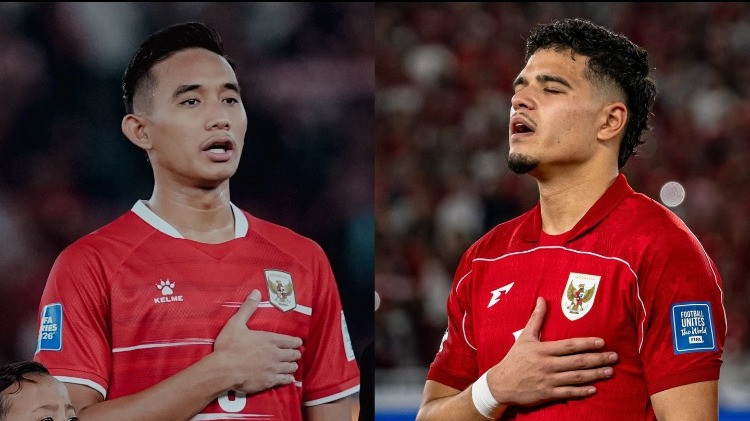 Pemain Timnas Indonesia Rizky Ridho dan Ragnar Oratmangoen