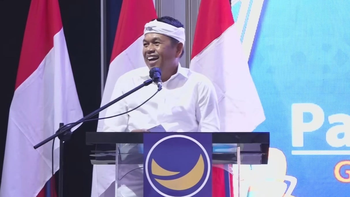 Gubernur Jawa Barat, Dedi Mulyadi dalam sambutannya saat menghadiri acara Halal Bihalal DPW Partai NasDem Jabar
