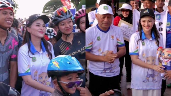 Kolase foto Gubernur Malut Sherly Tjoanda dan Wagub Sarbin Sehe dalam Acara Peluncuran Logo dan Maskot Porprov V 2026 “Si Phabir”.