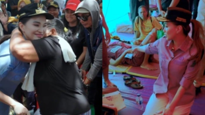 Gubernur Malut, Sherly Tjoanda tinjau warga yang sakit saat mengungsi terdampak gempa bumi magnitudo 7,6 di Batang Dua, Ternate, Maluku Utara