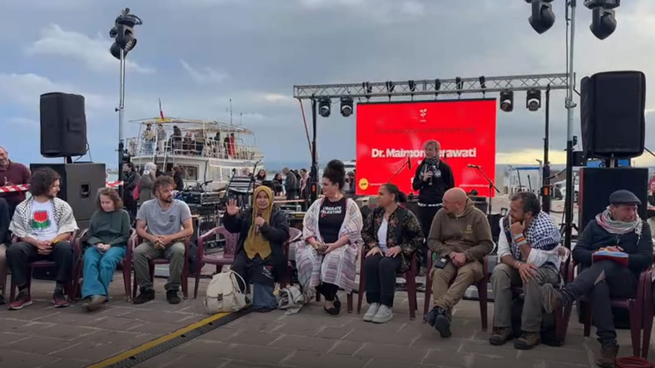 Steering committee GSF asal Indonesia Dr Maimon Herawati dalam kegiatan pelepasan di Pelabuhan Syracuse, Italia, Kamis (23/4/2026).